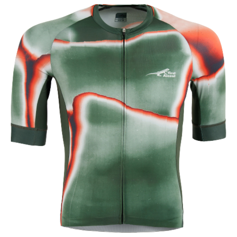 First Ascent Men's Green and Orange Leader Armata Short Sleeve Jersey