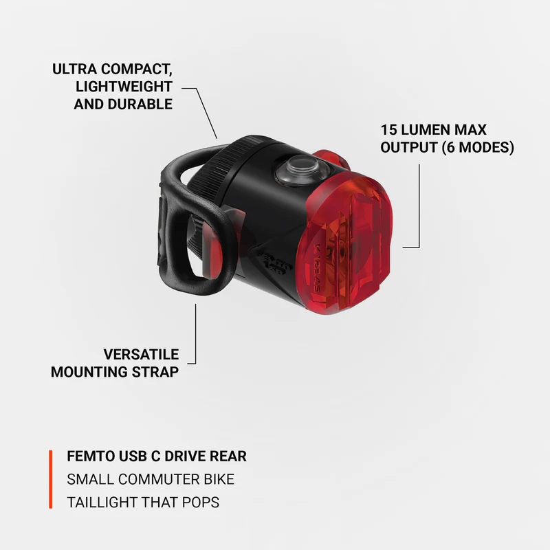 Lezyne Femto USB C Drive 15 LED Rear Light 