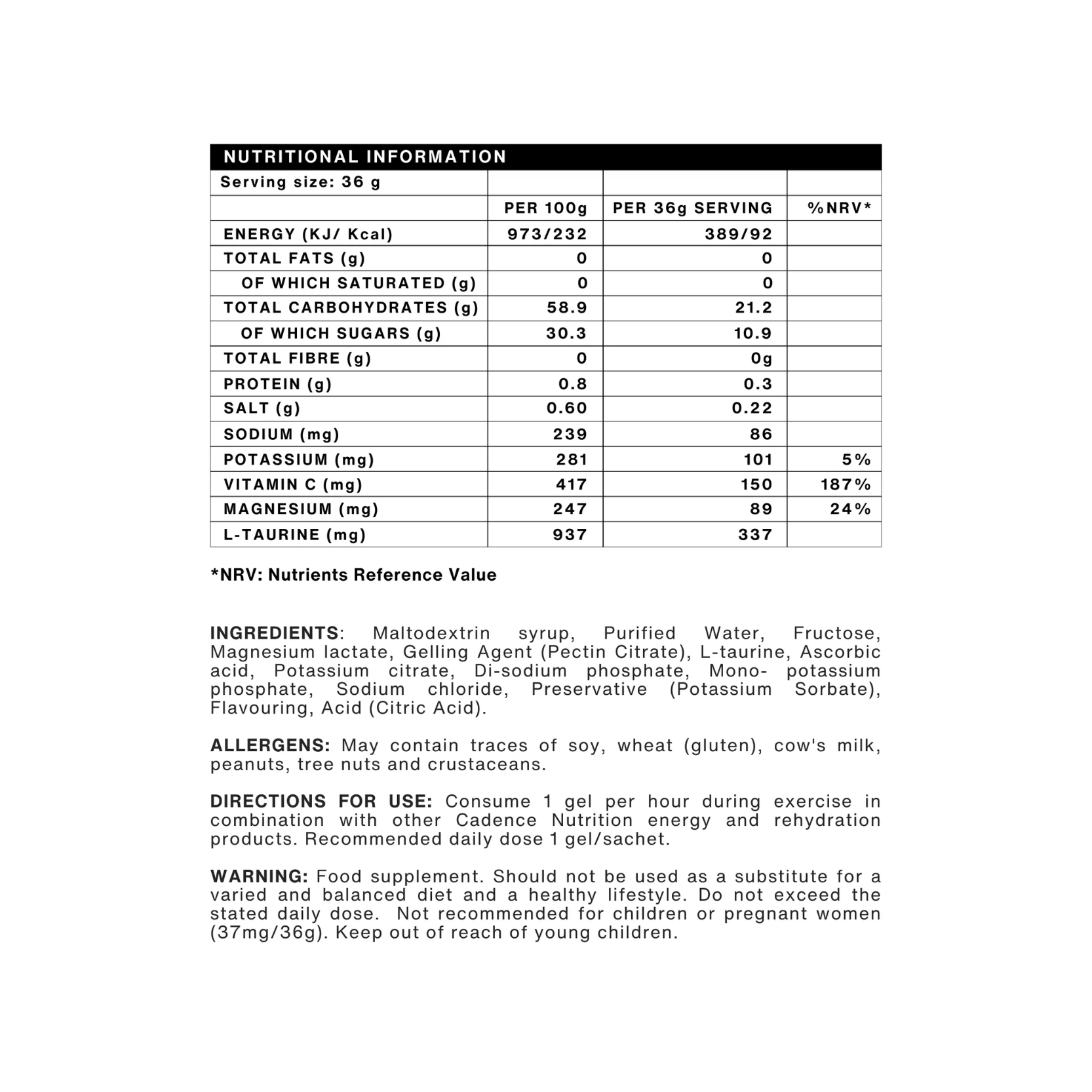 Cadence Classic Energy 36g Gel  - Mango