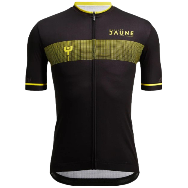 Santini Men's Black White and Yellow Official Tour de France Jersey